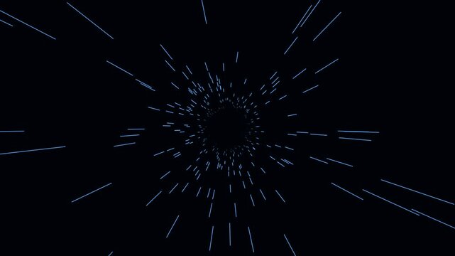 Hyperspace light speed travel through stars, abstract warp drive tunnel motion background.