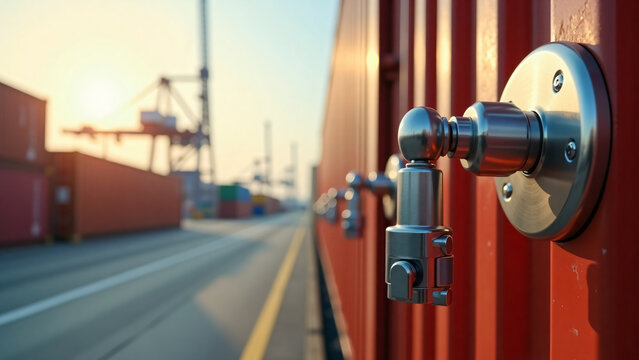 Shipping Container Lock Close-Up Industrial Mechanical Detail