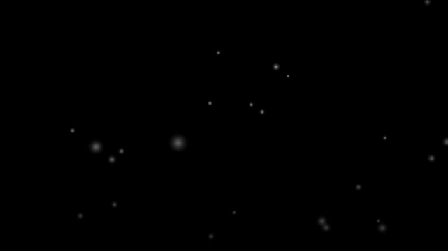 Floating white dust particles on black background for overlay effect. White particle comes from different corners 