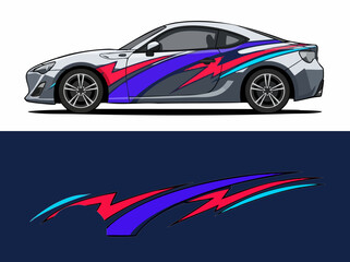 Fototapeta premium Sporty car with colorful racing stripe decal design