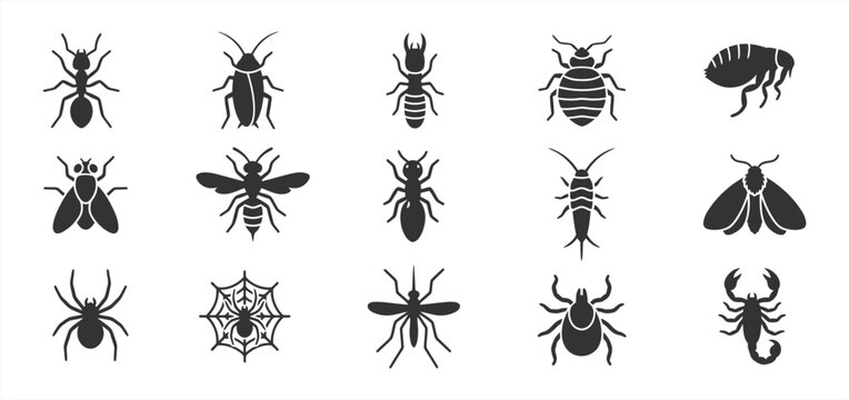 Pest insect silhouette vector icon collection