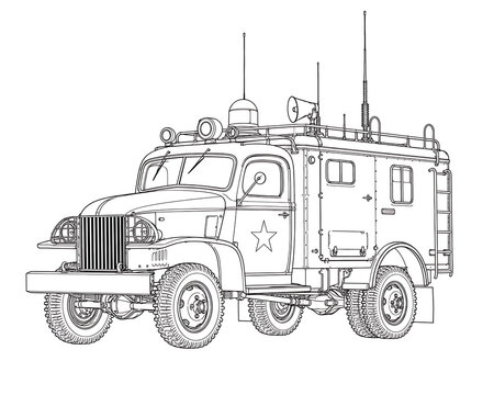 Vintage command vehicle, command vehicle, vintage military vehicle, historical military vehicle, military command truck, mobile command vehicle, wartime vehicle, military transport, army vehicle, tact