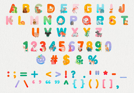 Colorful Animal Themed Alphabet Editable Font
