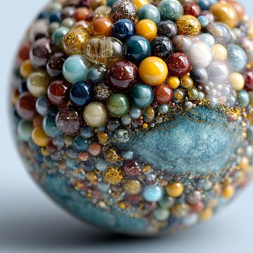 Abstract Sphere with Colorful Glass Marbles and Gold Glitter