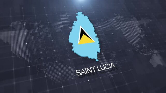 Saint Lucia map with national flag on digital world map background, geographic border, global political and international news concept