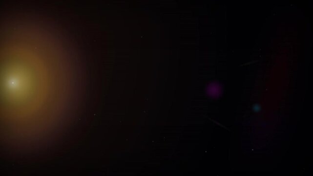 Subtle golden lens flare with floating dust particles on a dark background, ideal for sci-fi presentations, video transitions and abstract background use