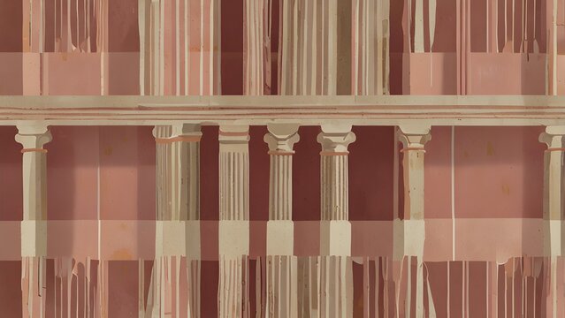 Elegant Symmetrical Classical Architectural Facade with Detailed Columns and Balustrade, Historic Neo-Classical Structure Pattern