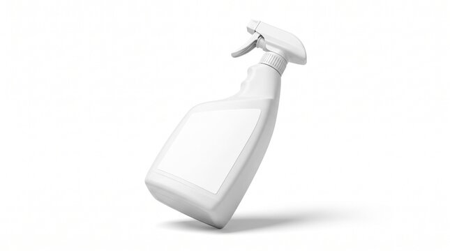Blank white plastic spray bottle with trigger pump sprayer mockup isolated on white background
