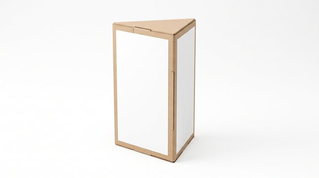 Triangular cardboard prism display box packaging mockup template isolated on white background