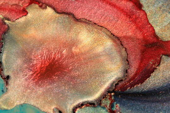 Inks, oil, water and mica powders create these cool abstract images.