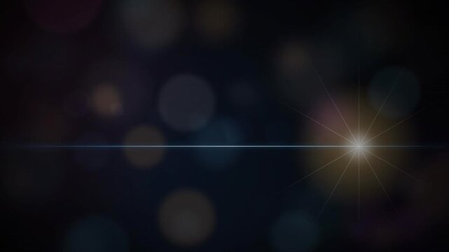 Abstract lens flare with glowing gold light and soft bokeh particles on a dark background, ideal for cinematic intros, background overlays and motion graphics