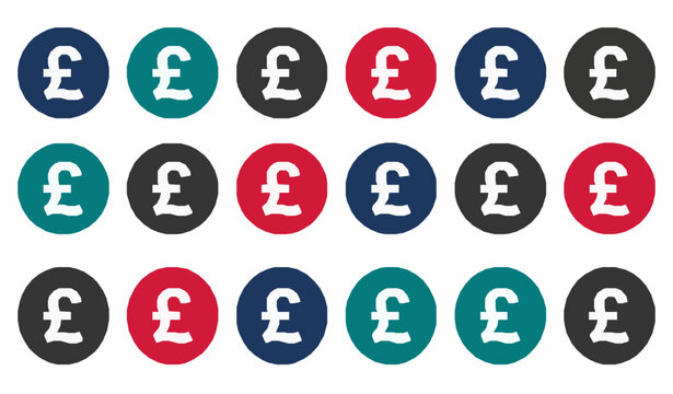 Round British pound button icon set with flat minimalist gbp currency web elements vector