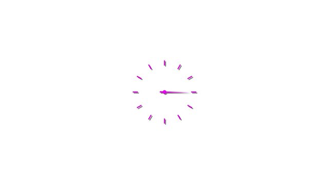 Minimalist pink clock face rotating hands isolated on white background, for time management, concept watch