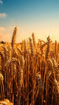 Golden wheat field sunset horizon ripe cereal crop under warm evening sky autumn harvest landscape nature agriculture farm harvest grain sky summer crop outdoor peaceful scenic countryside