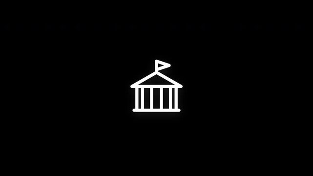 Premium embassy building line icon animation with smooth reveal and seamless loop. Ideal for diplomacy, governance, foreign affairs, and international relations projects.