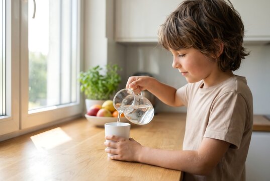 Child Preparing A Simple Drink And Practicing Self Care Skills