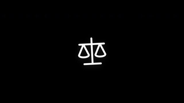 Premium global justice scale line icon animation with smooth reveal and seamless loop. Ideal for law, fairness, governance, and human rights projects.