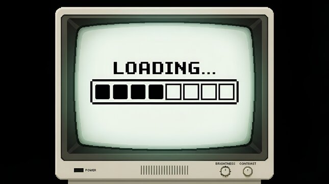 Loading Screen on Vintage Computer Monitor with Progress Bar