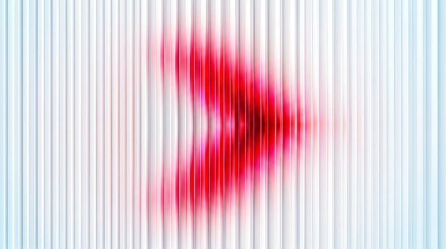 Abstract red arrow on white vertical lines, motion blur directional symbol, futuristic geometric background for technology and speed