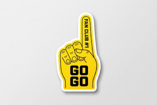 Yellow Foam Finger Sticker with Fan Club Number One and Go Go Text for Sports Events and Cheering Fans