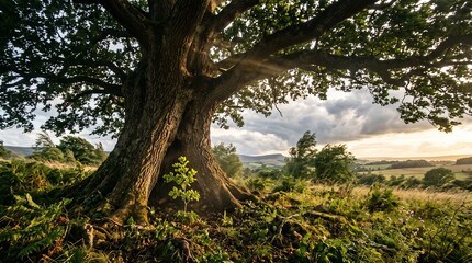 Fototapeta premium International Day of Persons with Disabilities: Giant Oak and Sapling Representing Strength, Resilience, and Mentorship