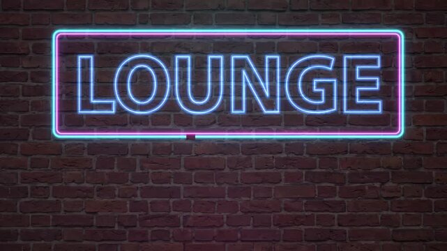 Blue and Purple Neon Lounge Sign Pulsing on Dark Brick Wall
