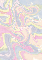 Obraz premium A beautiful fluid acrylic painting background with colorful swirl patterns of pastel pink, grey blue, yellow, and subtle hints of yellow and white creating a soft marble effect.