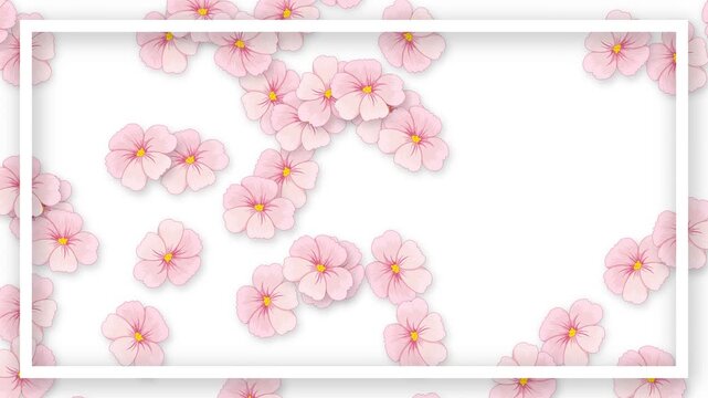 Animated Pink Cherry Blossom Flowers Falling Over White Rectangular Frame