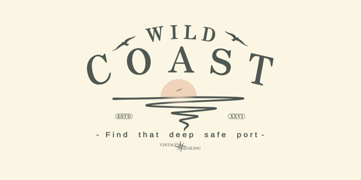 Retro vintage serif typography college varsity sailing and nautical slogan print for graphic jersey, tee, hat, t-shirt, sweatshirt, or wall art design - Vector