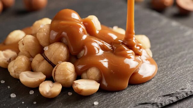 Sweet caramel drizzled over crunchy macadamia nuts with a sprinkle of sea salt.