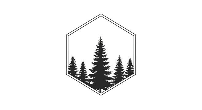 pine trees logo, hexagon frame
