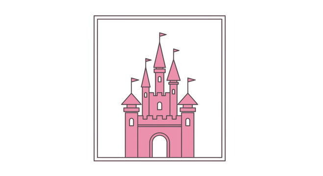 pink cartoon castle with flags and towers