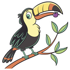 Obraz premium Cartoon Toucan Bird Perched on a Branch Illustration for children coloring book.
