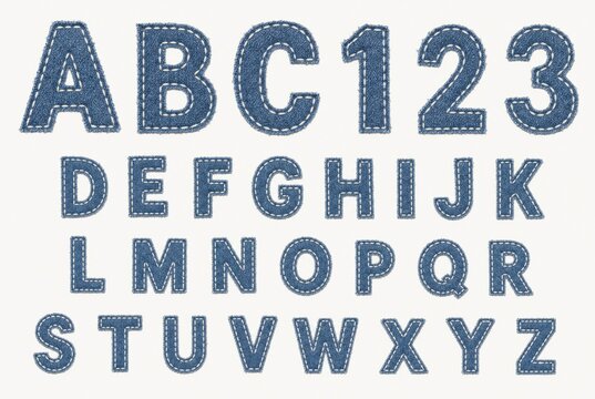 Denim stitched block style alphabet and numbers font sheet