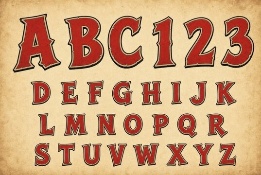 Vintage western slab serif alphabet and numbers font sheet