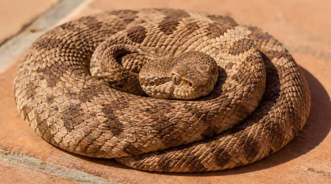 Desert Viper Coiled Tightly on Textured Ground