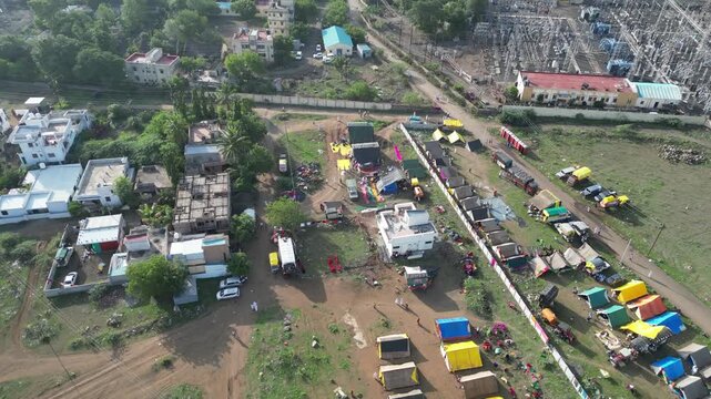 Aerial View of a Warkari Pilgrimage Tent Camp.