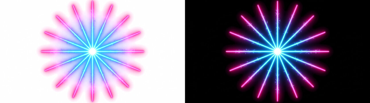 Neon Laser Starburst Effect with Geometric Radiant Lines Light Effect Overlay Isolated on Transparent Background