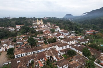 Fototapeta premium Aerial View of Saint Anthony Church and Historic Tiradentes, Brazil
