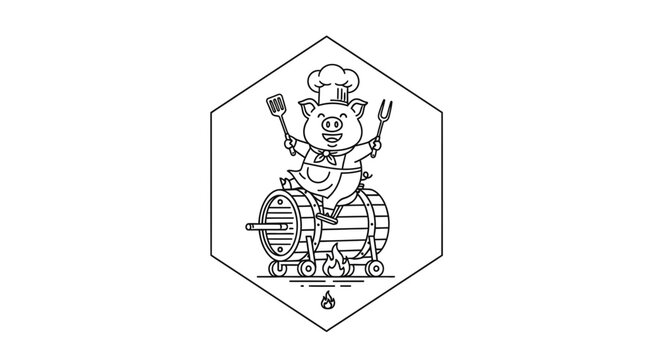 Pig chef on train with barrel