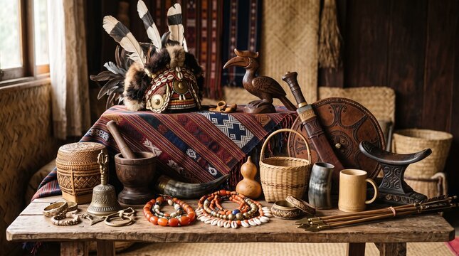 Hornbill Festival Traditional Naga Handicrafts with Woven Textiles and Cultural Ornaments