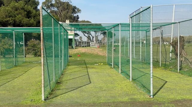 Cricket nets at a amateur cricket club.