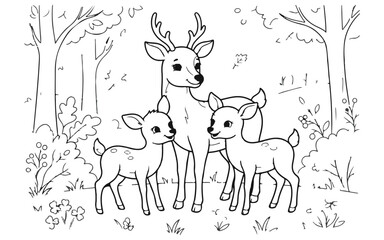 Fototapeta premium Three deer standing together in a forest