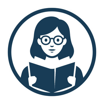 Woman reading book wearing glasses inside circle icon education symbol