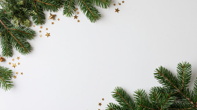 Holiday Fir Branches Arranged Around Blank White Center