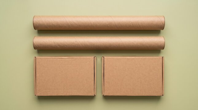 Cardboard Boxes and Mailing Tubes Flat Lay