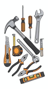 Collection of vintage tools and measuring instruments.