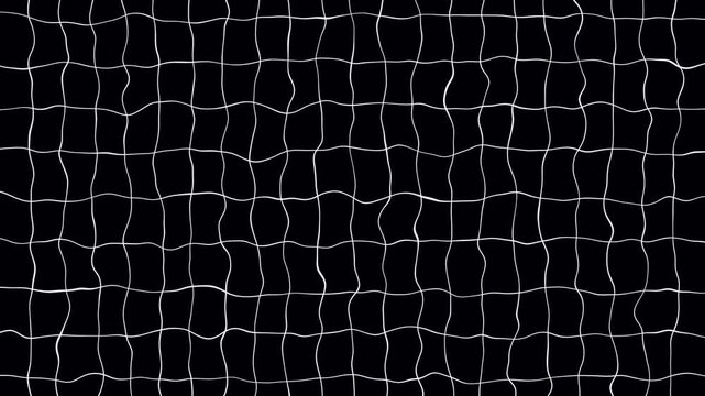 Abstract waving wireframe grid lines animation on black background. Wavy grid lines creating retro synthwave. Pulsing geometric lines overlay. Creating scribble stroke lines for alpha channel.