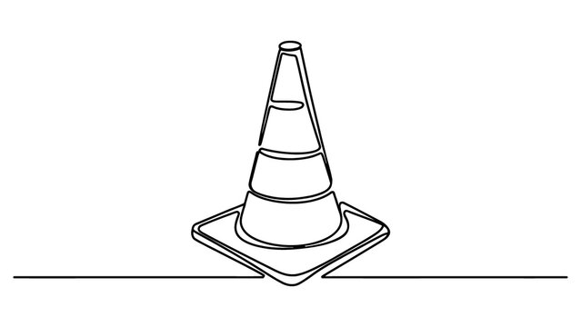 Continuous single line drawing of a traffic cone 