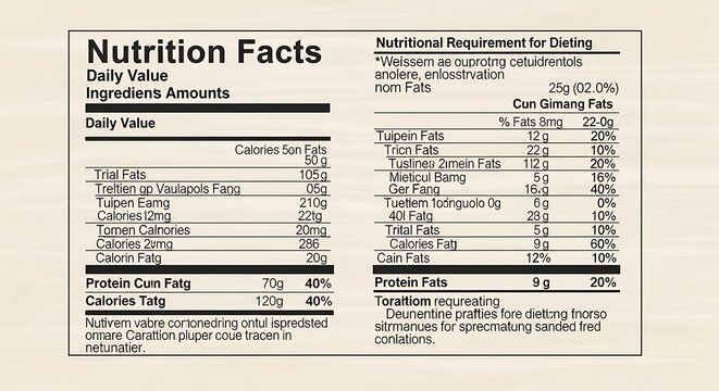 Nutrition facts information label on a light background